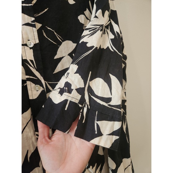 Jones New York Womens Black White Floral Linen Blend Button Down Shirt Top 2X - Picture 5 of 9